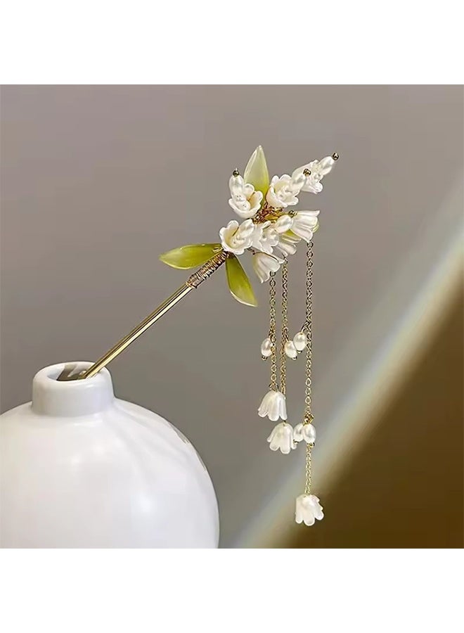 YJ Tassel Hairpin Female Pan Hair Palace Lamp Hair Ornaments Convallaria Orchid - Image 3